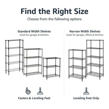 Black narrow 3-shelf wire storage rack with leveling feet