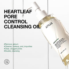 Aceite limpiador ANUA Heartleaf para el control de poros, aceite limpiador facial, removedor de puntos negros, doble limpieza, ingredientes suaves, cuidado de la piel coreano, 200 ml