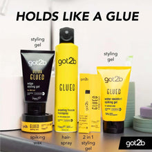 Eyebrow styling gel range display with got2b Glued items, water resistant and gel tubes.