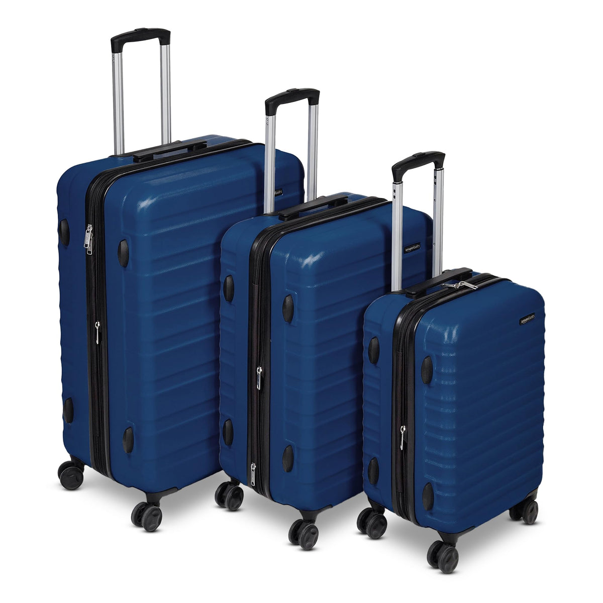 Amazon Basics - Juego de 3 maletas rígidas con ruedas (55/68/78 cm, 21/26/30 pulgadas) Material: ABS, azul marino