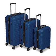 3-piece navy blue hardside spinner luggage set with telescoping handles