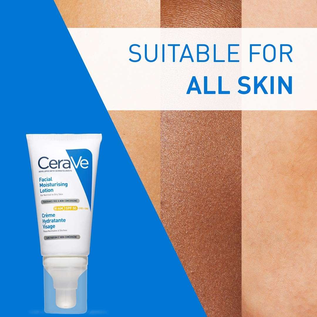 CeraVe AM Moisturizing Facial Lotion SPF 50 for Normal to Dry Skin, 52 ml