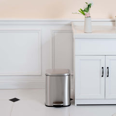 Smudge Resistant Small Rectangular Trash Can With Soft-Close Foot Pedal, for Bathroom/ Living room, Brushed Stainless Steel,12 Liter/3.1 Gal, Satin Nickel Finish,11.3"L x 9.9"W x 15.1"H