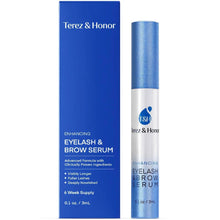 Eyelash and brow growth serum tube with blue metallic cap and carton box