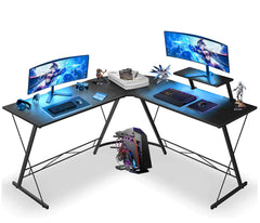 L-Shaped Computer Desk｜Gaming Desk ｜PC Workstation｜Home Office Desk｜Corner Desk Study Desk with Removable Monitor Stand for Home Office Study Writing Workstation,129 * 46 * 71cm,Black
