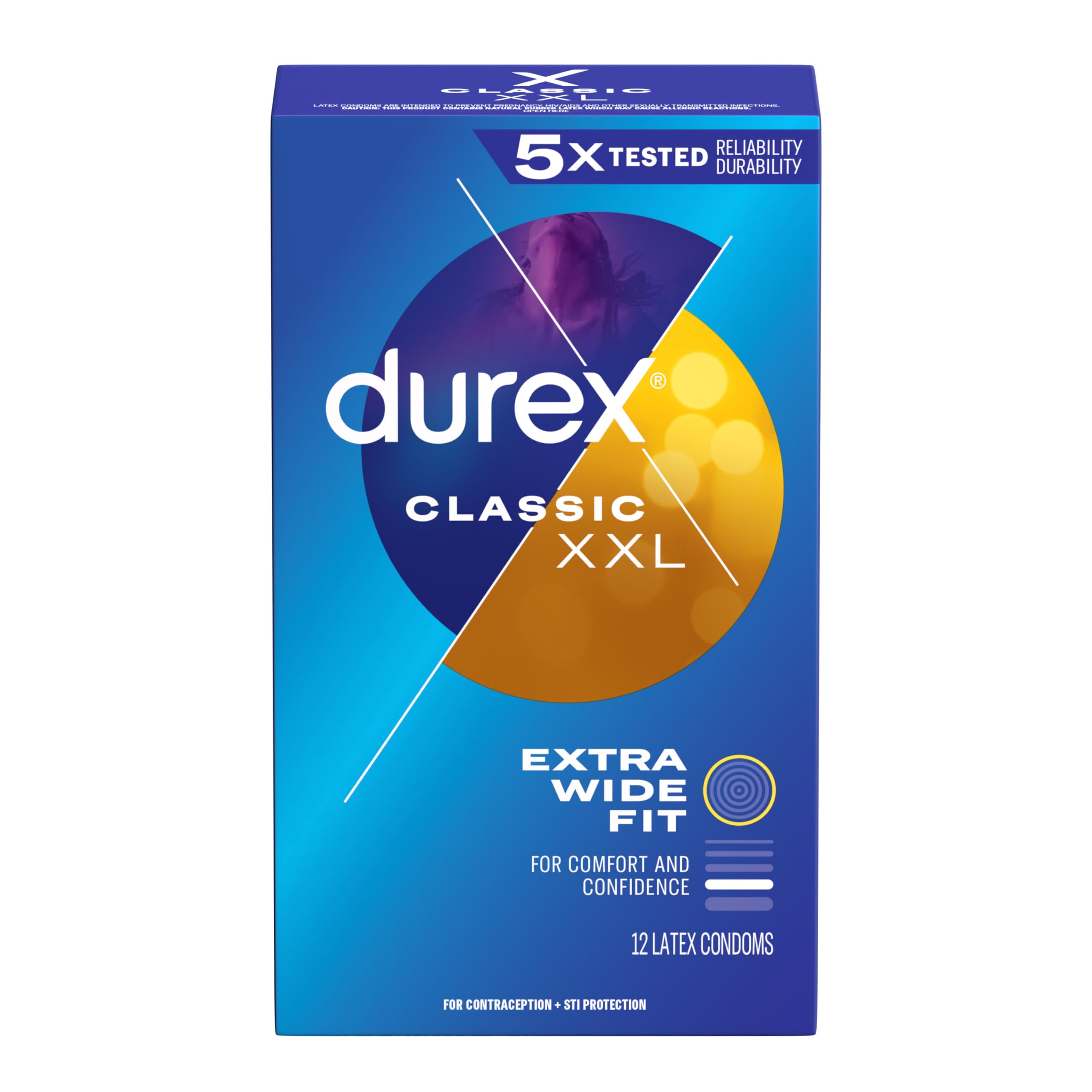 Blue Durex Classic XXL box showing Durex XXL condoms UAE extra wide fit 12 latex condoms