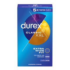 Blue Durex Classic XXL box showing Durex XXL condoms UAE extra wide fit 12 latex condoms