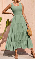 PRETTYGARDEN - Vestidos de verano para mujer, estilo camisola fruncido, sin mangas, para invitada de boda, largos e informales, 2024