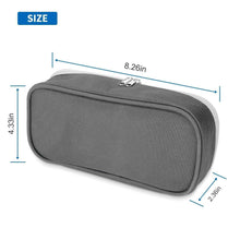 Dark gray rectangular zippered pencil case with top zipper and rounded corners.