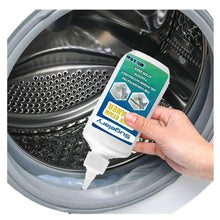 Home stain cleaner gel sachet applied near washing machine drum perforations