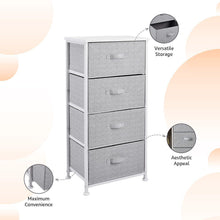 4-drawer fabric storage organizer unit, grey drawers and white top frame