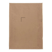 Cardboard shipping box with printed marks, taped corners and edges visible