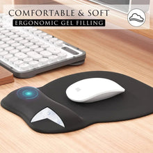 Black ergonomic gel-filled mouse pad with cushioned wrist support