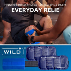 WILD+ Ice Pack, Knee Ice Wrap-2pcs, Reusable Ice Bag for Pain Relief, Hot Cold Compress Gel Ice Packs Large for Travel, Cold Pack for Ankle and Foot, Velcro Ice Pack for Shoulder, Neck, Back, Knee