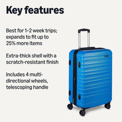Maleta rígida con ruedas Amazon Basics de 26 pulgadas (68 cm), material: ABS, color azul claro