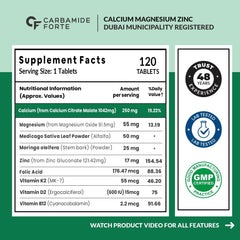 Carbamide Forte Calcium & Vitamin D3 Tablets | Calcium Magnesium Zinc - Bone Health & Joint Support - 120 Tablets