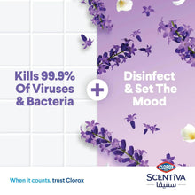 Clorox Scentiva disinfectant floor cleaner promo graphic: kills 99.9% of viruses and bacteria