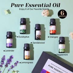 Essential Oils Set,Premium Pure and Natural Oil,for Oil Diffusers,6 pcs x 10 mL - Sandalwood，Sweet Orange，Lavender，Eucalyptus，Lemon，Mint