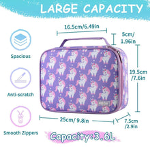 Purple unicorn pencil case with smooth zippers and large rectangular outer shell