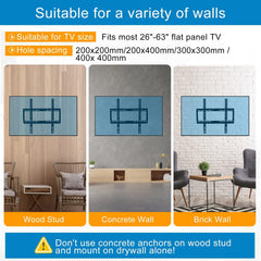 TV Wall Mount 26-63 Inches Ultra Strong Slim Fixed TV Bracket Heavy Duty Ultra Super Strong 50KG TV Wall Mount with Wall Fixing Kit for Flat Curved Screen TV LED LCD OLED and Plasma 50Kg