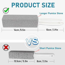 Longer pumice cleaning stone with white handle, size guide