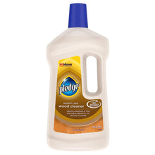 Pledge wood floor cleaner bottle, blue cap, front view, 750 ml original.