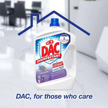 Disinfectant floor cleaner bottle with blue cap, DAC label on front