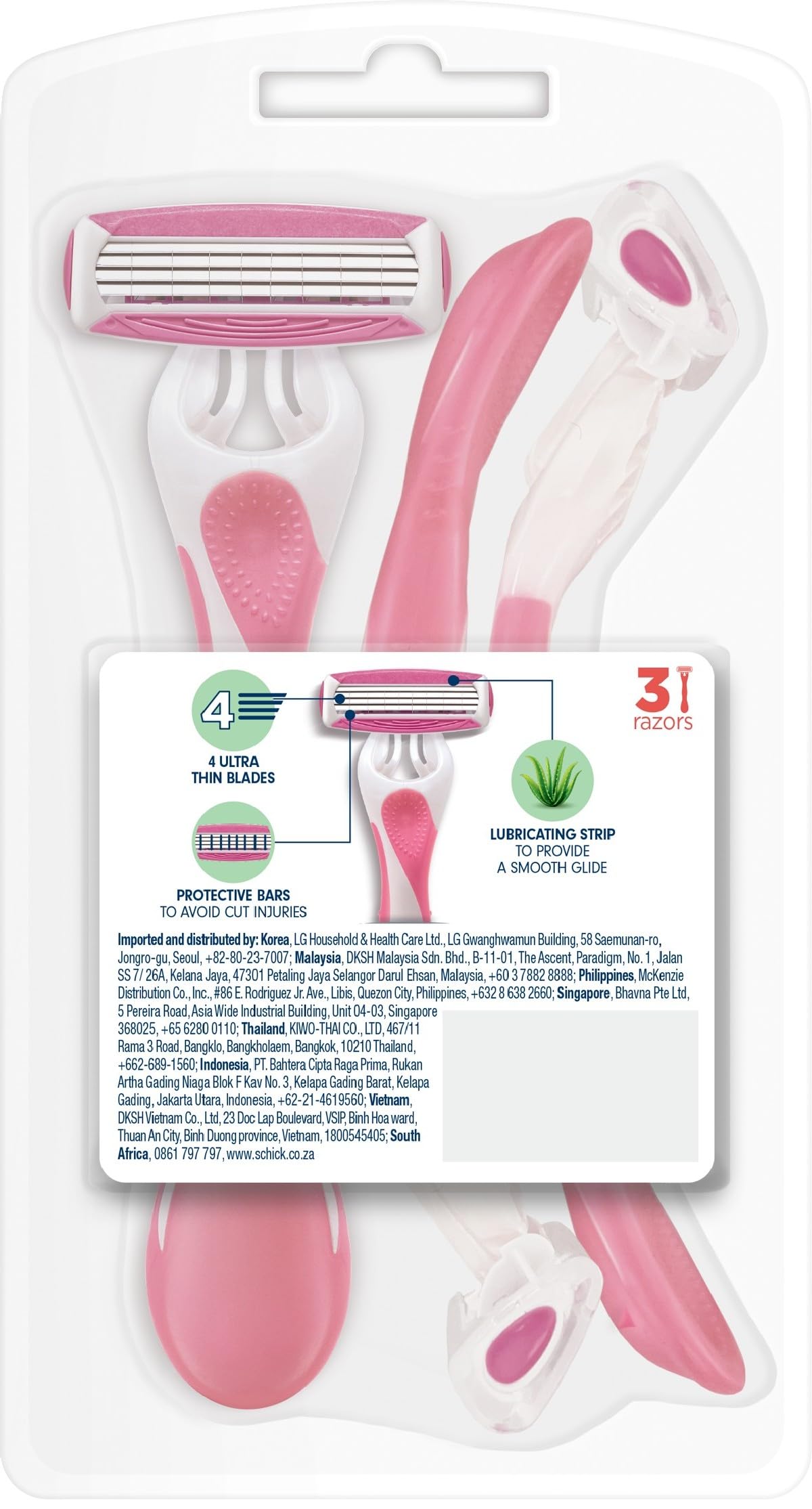 Intuition Quattro Disposable Razor for Women, 2+1 Pack,Suitable for Sensitive Skin,4 Ultra thin Blades,Organic Aloe + Vitamin E