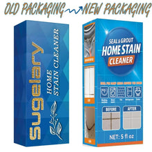 Home stain remover gel packaging, blue box and bottle with grout-cleaning graphics