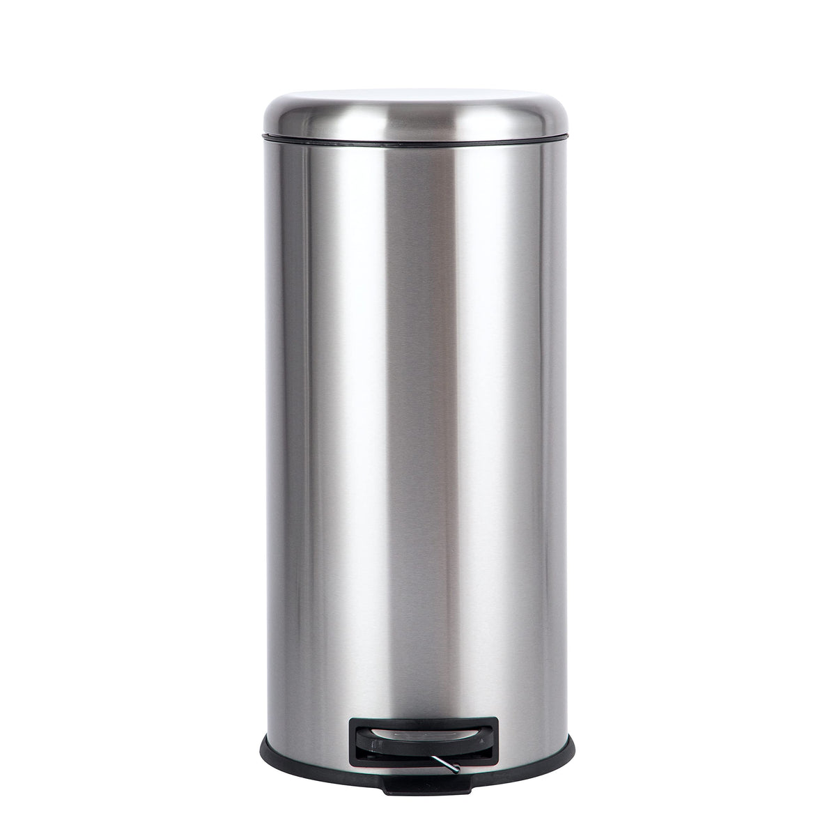Cubo de basura redondo con pedal de Amazon Basics, acero inoxidable, 30 l