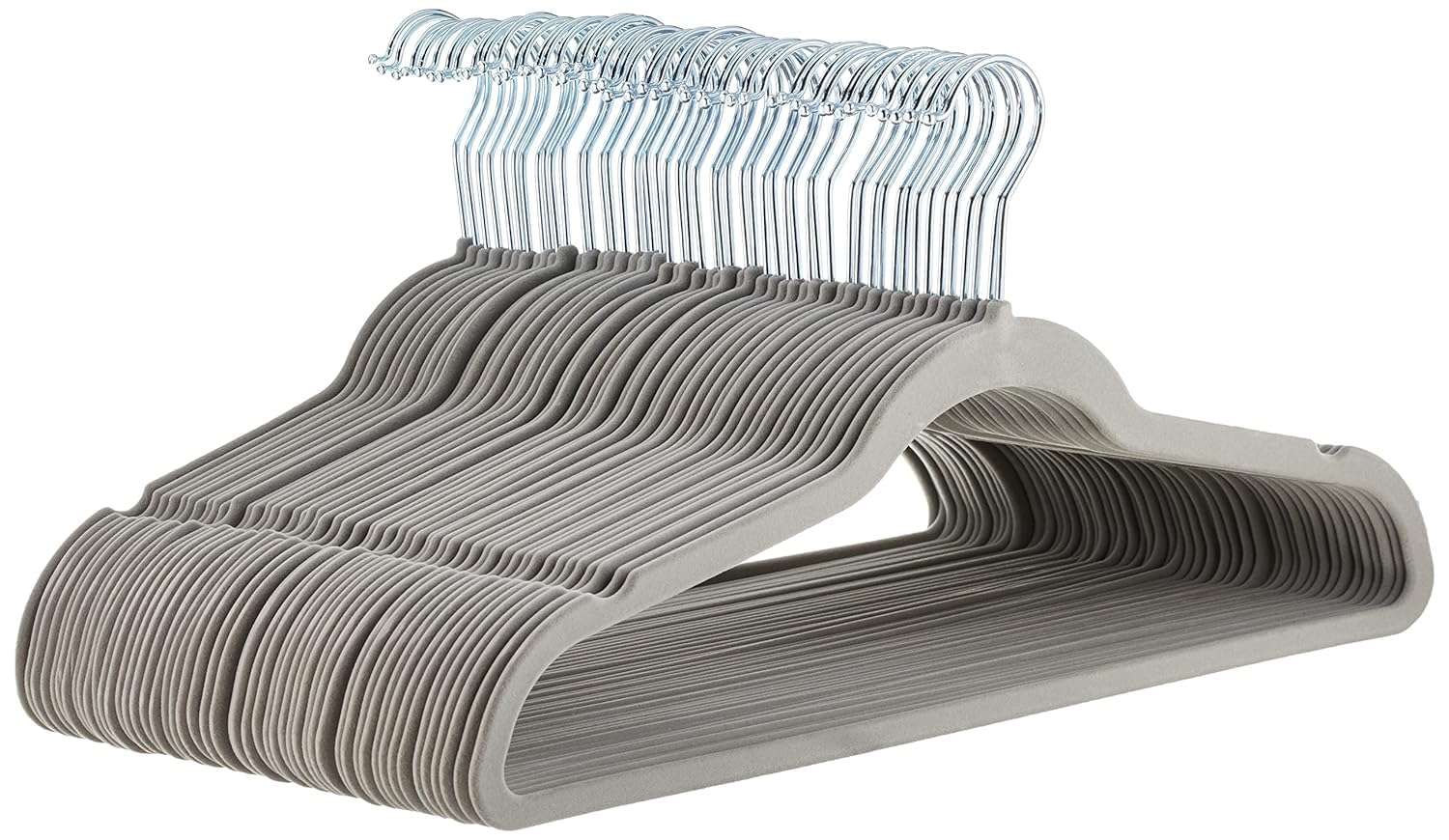 Slim, Velvet, Non-Slip Suit Clothes Hangers, Gray/Silver - Pack of 50