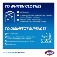 Clorox bleach usage infographic for whitening and disinfecting surfaces