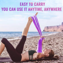 Resistance band leg stretch, person lying down and pulling a purple band upward