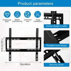 TV Wall Mount 26-63 Inches Ultra Strong Slim Fixed TV Bracket Heavy Duty Ultra Super Strong 50KG TV Wall Mount with Wall Fixing Kit for Flat Curved Screen TV LED LCD OLED and Plasma 50Kg