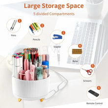 White ribbed desk organizer with five divided compartments for pens, pencils, and tools