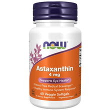 NOW Astaxanthin 4 mg supplement bottle with orange label and eye health support