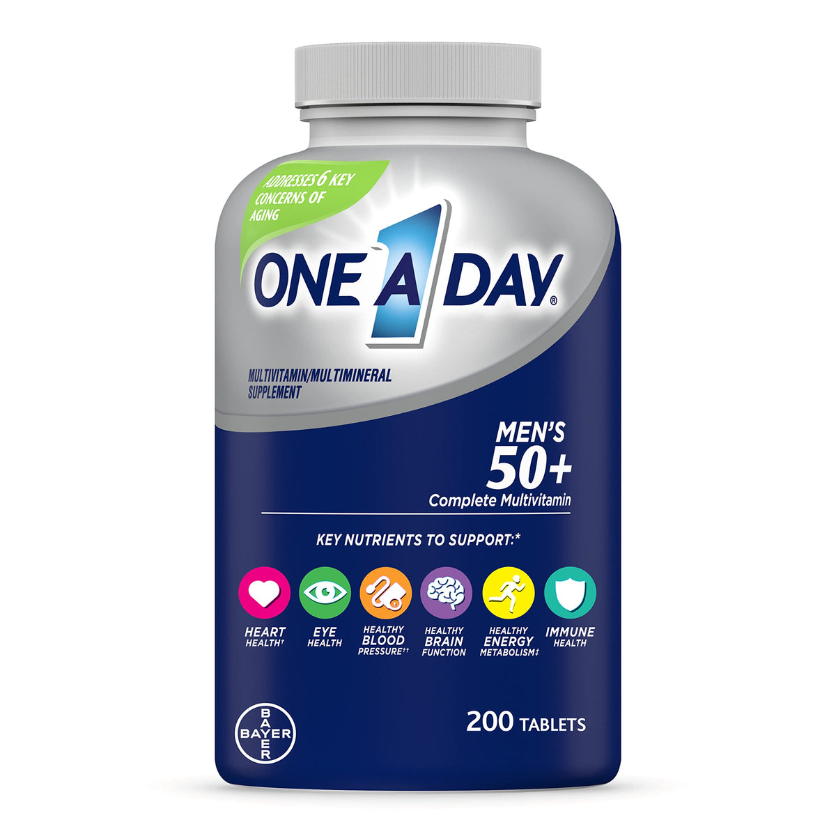 One A Day Men’s 50+ Healthy Advantage Multivitamin, Multivitamin for Men with Vitamins A, C, E, B6, B12, Calcium and Vitamin D, Tablet, 200 Count