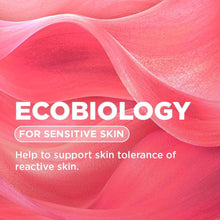 Ecobiology for sensitive skin skincare claim graphic with reactive skin message