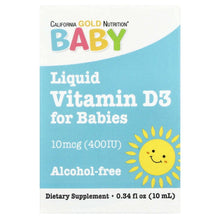 Baby liquid Vitamin D3 supplement box, 10 mcg (400 IU), 0.34 fl oz (10 mL)