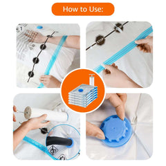 Vacuum Compression Zipper Storage Bags with Airtight Valve and Hand Pump, 3x (Jumbo, Large, Medium, Small), 12-Pack, Multiple, Clear