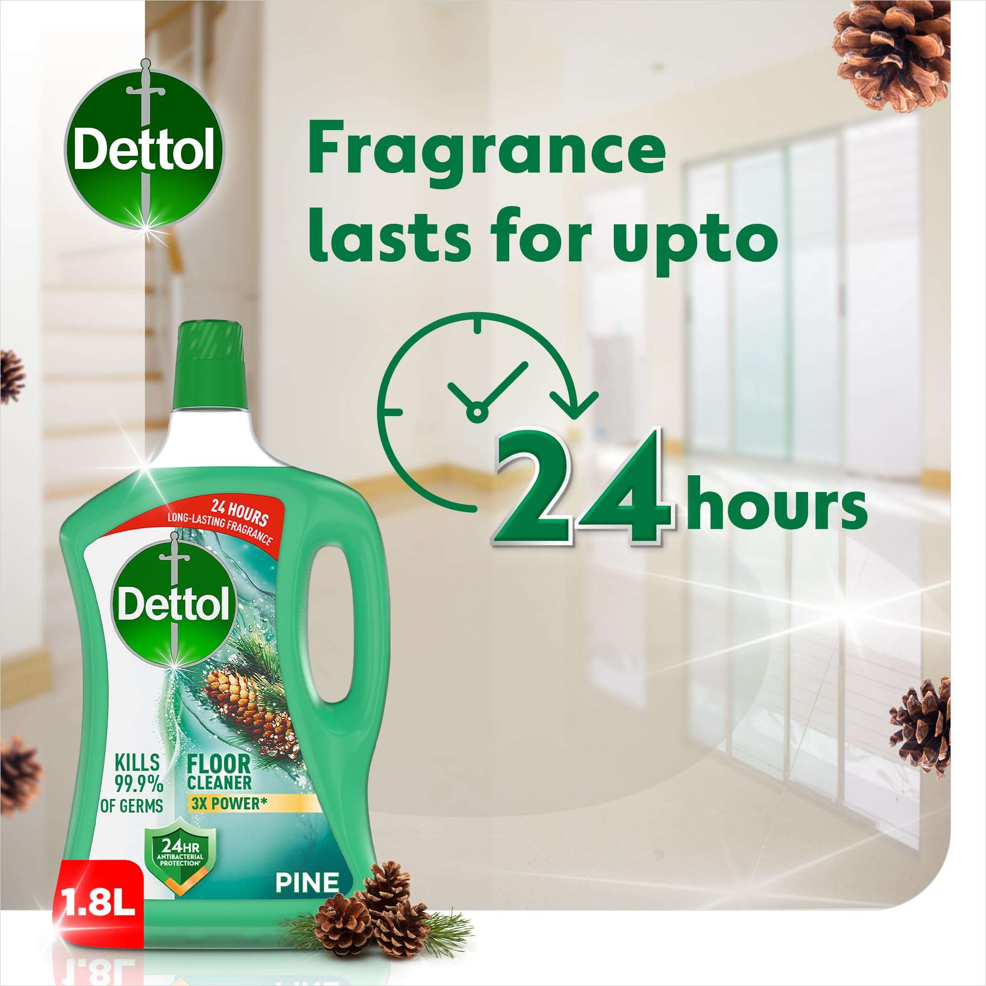 Dettol Pine Antibacterial Power Floor Cleaner 1.8L (DUAL PACK)