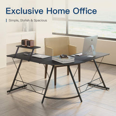 L-Shaped Computer Desk｜Gaming Desk ｜PC Workstation｜Home Office Desk｜Corner Desk Study Desk with Removable Monitor Stand for Home Office Study Writing Workstation,129 * 46 * 71cm,Black
