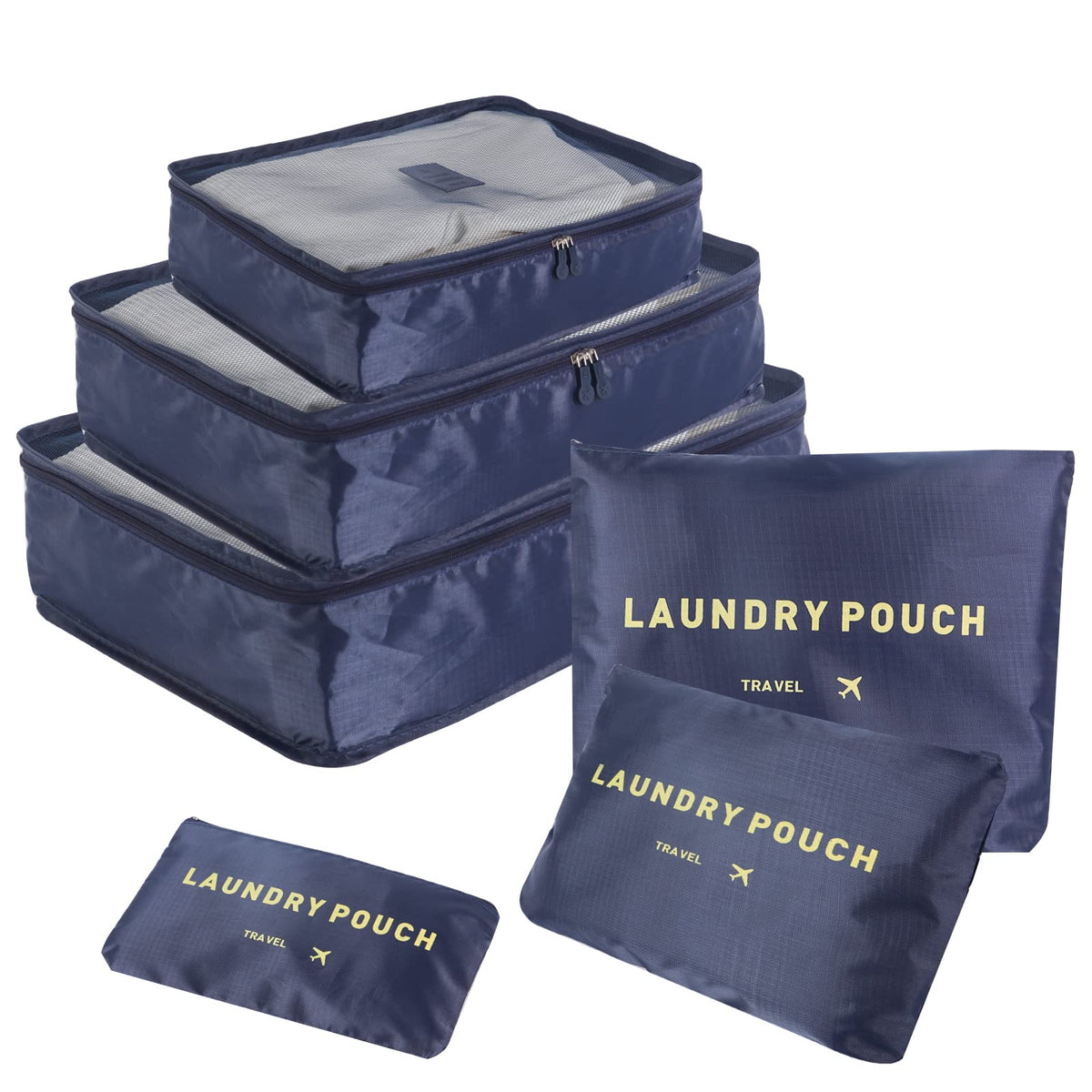 مكعبات تعبئة السفر، ملحقات السفر، مجموعة منظمات تعبئة الأمتعة، حقيبة غسيل مقاومة للماء، حقيبة تخزين للسفر، شبكة قابلة للتنفس، عبوة من 6 قطع، أزرق