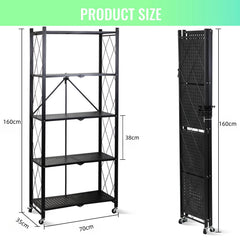 Foldable Storage Organizer 5 Tier, Storage Shelves Kitchen Cabinet Storage Rack, Shelf Storage Multipurpose Rack for Living Room Bedroom Kitchen Garage Black 71x34x175cm