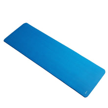 Blue yoga gym floor mat laid flat with textured non-slip surface