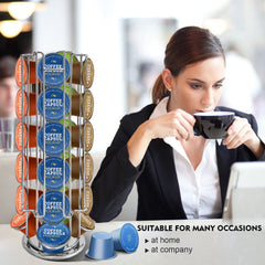 Coffee Capsule Holder, Pod Stand for Nescafe Compatible with Dolce Gusto Capsules 24pcs, Rotating Pod Holder, Silver