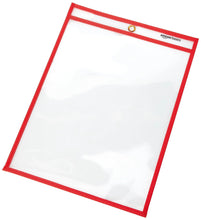 Clear document pocket with red border and metal grommet hole at top