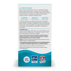 Nordic Naturals Ultimate Omega supplement box back label showing usage directions certifications and purity seals