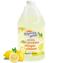 All-purpose vinegar cleaner bottle with pale yellow lemon liquid and white cap