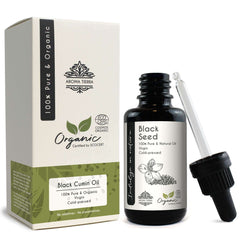 Aroma Tierra organic black seed oil for hair growth bottle with glass dropper and branded box